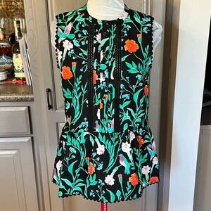 Kate Spade Jardin Poplin Floral Hummingbird Top